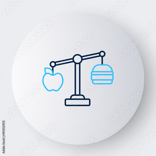 Line Calorie calculator icon isolated on isolated on white background. Calorie count. Diet. Weight loss. Portion control. Healthy eating. Dietary nutrition. Colorful outline concept. Vector