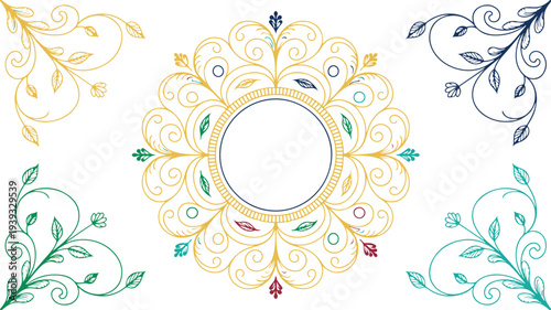 colorful floral ornamental design with leaves and swirling patterns