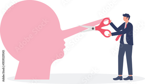 Businessman Cutting Down Long Nose Lie Symbol