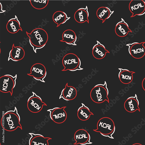 Line Kcal icon isolated on isolated seamless pattern on black background. Health food. Vector