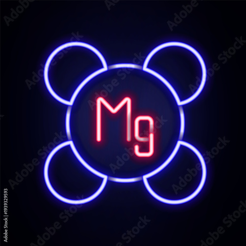 Glowing neon line Magnesium chemical element icon isolated on isolated on brick wall background. Colorful outline concept. Vector