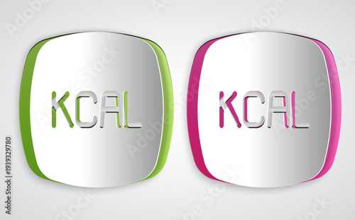 Paper cut Kcal icon isolated on isolated on grey background. Health food. Paper art style. Vector