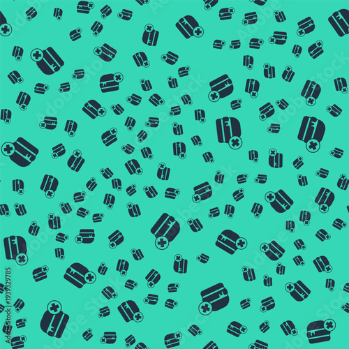 Black No burger icon isolated seamless pattern on green background. Hamburger icon. Cheeseburger sandwich sign. Fast food menu. Vector