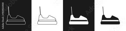 Set Bumper car icon isolated on black and white background. Amusement park. Childrens entertainment playground, recreation park. Vector