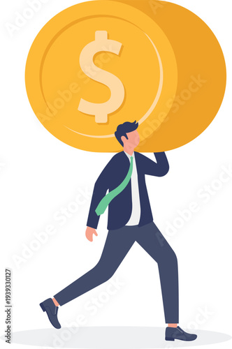 Cuadro en lienzo Businessman Carrying Heavy Financial Wealth Coin