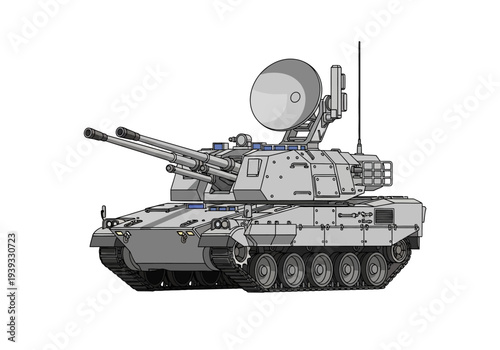 Military Tank with Satellite Dish Antenna.