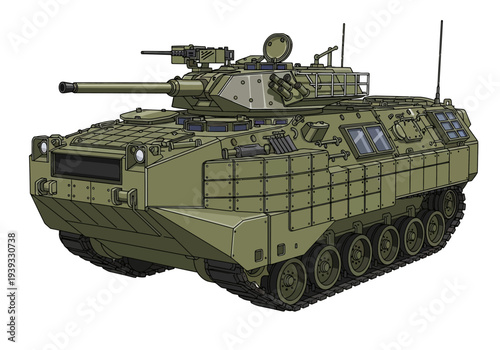 Military Tank with Turret Gun.