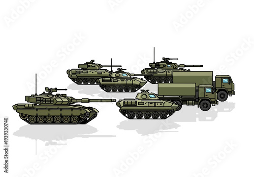 Military tanks and armored vehicle.