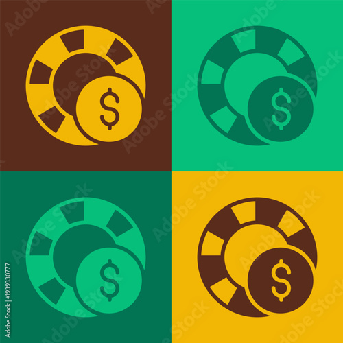 Pop art Casino chips icon isolated on color background. Casino gambling. Vector