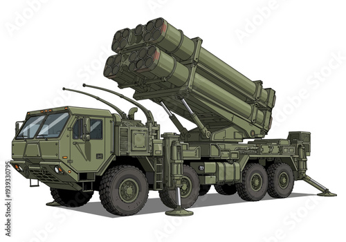 Military Truck with Rocket Launcher System.