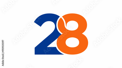 A dynamic and visually appealing logo design featuring the bold numbers '2' and '8' in contrasting blue and orange colors, symbolizing innovation, creativity, and modernity.