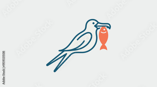 This simplistic yet striking design depicts a seagull carrying a fish, representing the balance of nature, wildlife, and the elements of coastal life and ecosystem interdependence.