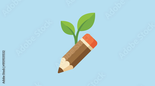 An imaginative image showing a pencil with green leaves growing from it, representing creativity, education, and the nurturing of ideas in a vibrant and fresh manner.