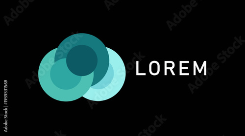 A modern logo design featuring overlapping circular shapes in varying shades of turquoise and a strong, bold font representing the brand name 'LOREM' effectively.