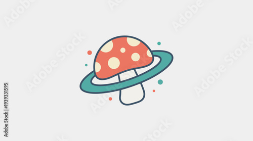 A whimsical logo design combining a mushroom and planet, representing creativity, fun, and a sense of wonder, aimed at an imaginative audience.