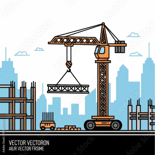 Crane Lifting Heavy Load on Construction Site.