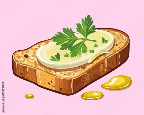 Toast with white spread and green herb garnish for simple savory breakfast and traditional snack option for any catering - Vector Illustration