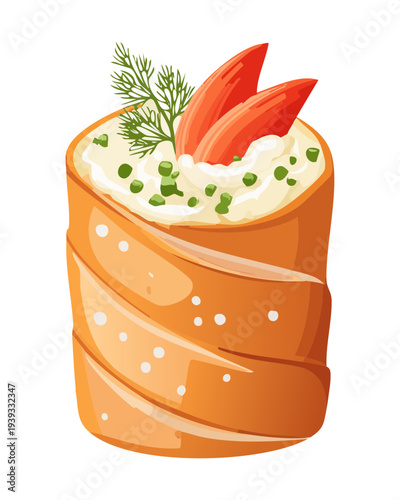 Savory roll with vegetable and herb filling for healthy savory snack and traditional appetizer option for any catering event - Vector Illustration