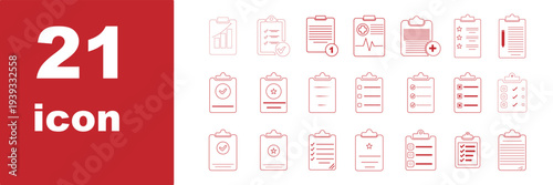 Clipboard with check mark different style icon set. Line, solid and filled outline colorful icon, vector sign and symbol. Checklist clipboard icon for grocery order, audit and task icon.
