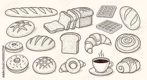 Bread and Bakery Line Icons Set – Bakery Food Outline Vector Collection