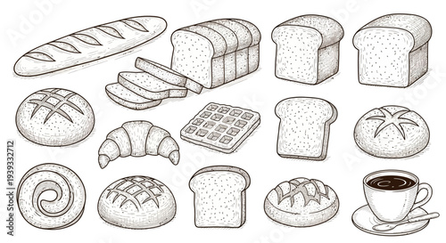 Bread and Bakery Line Icons Set – Bakery Food Outline Vector Collection