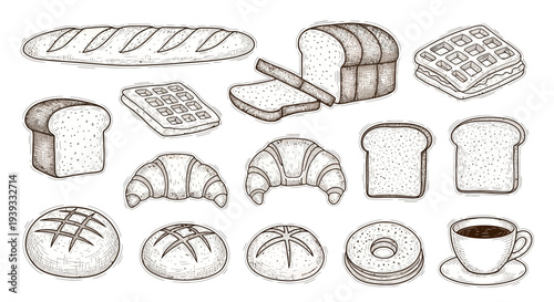 Bread and Bakery Line Icons Set – Bakery Food Outline Vector Collection