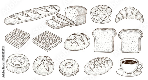 Bread and Bakery Line Icons Set – Bakery Food Outline Vector Collection