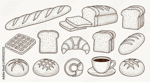 Bread and Bakery Line Icons Set – Bakery Food Outline Vector Collection