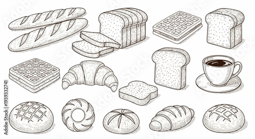Bread and Bakery Line Icons Set – Bakery Food Outline Vector Collection