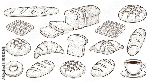 Bread and Bakery Line Icons Set – Bakery Food Outline Vector Collection