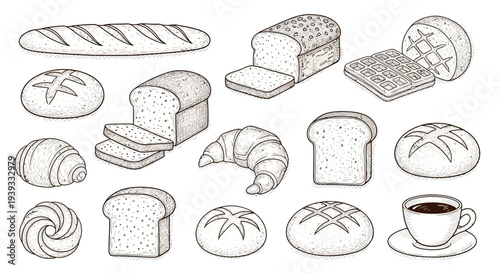 Bread and Bakery Line Icons Set – Bakery Food Outline Vector Collection