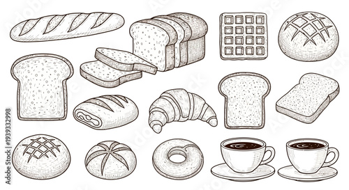 Bread and Bakery Line Icons Set – Bakery Food Outline Vector Collection