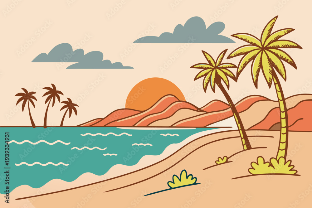 Fototapeta premium Retro summer island vacation background.