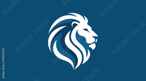 A striking lion head design, symbolizing strength and courage, set against a rich blue background, ideal for brands focused on leadership, confidence, and wildlife themes.