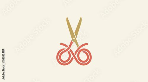 An artistic representation of scissors intertwined with a looping design, conveying themes of creativity and precision, suitable for hair salons, craft shops, or design businesses.