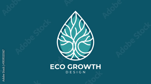 An elegant logo design featuring a water droplet intertwined with trees symbolizes eco-friendliness, growth, and sustainability in design, perfect for green brands.