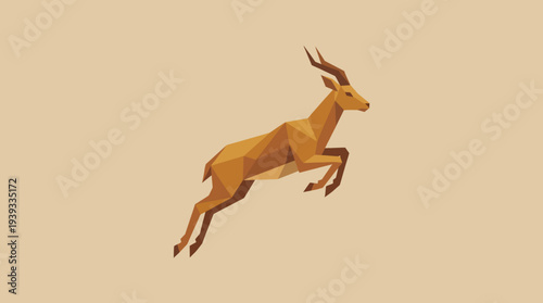 A striking low-poly illustration depicts an antelope leaping gracefully, representing freedom and energy, ideal for wildlife or nature-themed projects.