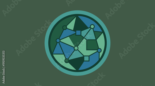 This logo showcases a globe composed of interconnected geometric shapes, symbolizing connectivity, technology, and unity across diverse cultures and the global community.