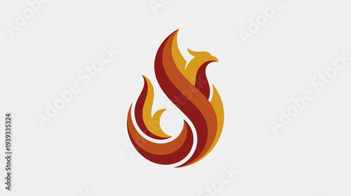 An artistic representation of a phoenix in flames, rendered in warm shades of red, orange, and yellow, symbolizing rebirth and resilience in a striking design.