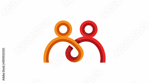 The artwork depicts two stylized figures embracing, symbolizing connection, partnership, and mutual support through clean lines and warm, inviting colors.