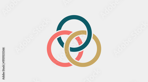 This image displays three interlocking rings in harmonious colors, representing unity, collaboration, and connection, ideal for logos or branding focused on teamwork and innovation.