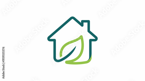 This innovative illustration merges a house with green leaves, symbolizing the harmony between homes and nature, evoking eco-friendly living and sustainable architecture ideas.