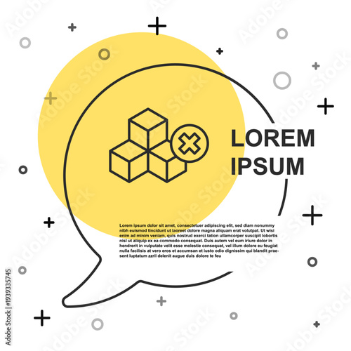 Black line No sugar free icon isolated on white background. Sugar cubes. Sweet, nutritious, tasty. Refined sugar. Random dynamic shapes. Vector