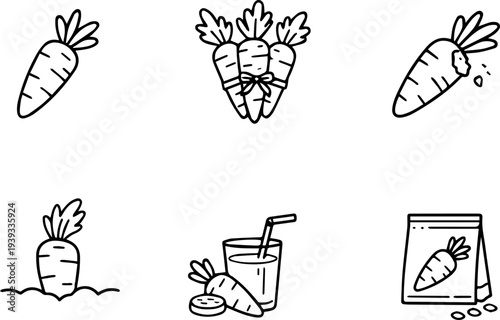 Carrot vegetable healthy food nutrition icons