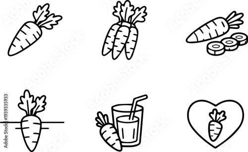 Carrot vegetable healthy food nutrition icons. Vector