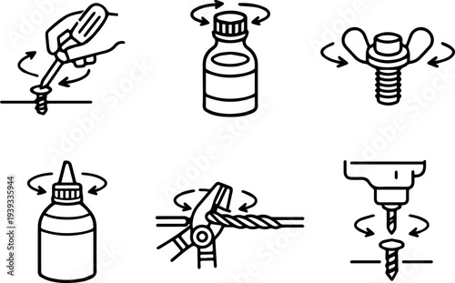 Screw rotation fastening tool instruction icons