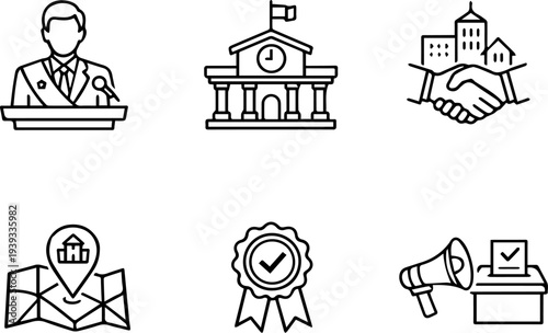 Government administration civic politics leadership icons