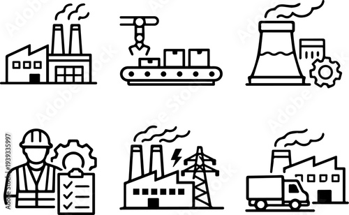 Industrial factory production manufacturing industry icons