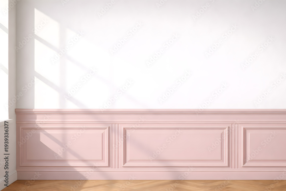 Fototapeta premium Minimal Wall Panel Mockup Background with Natural Window Light and Shadow