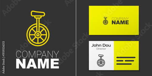 Logotype line Unicycle or one wheel bicycle icon isolated on grey background. Monowheel bicycle. Logo design template element. Vector